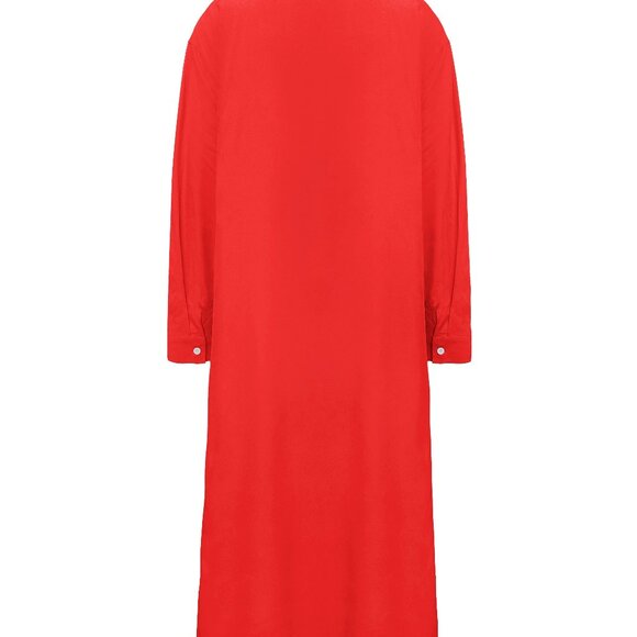 Solid Color Single Breasted Shirt Dress, Casual Long Sleeve Maxi Dress - Picture 3 of 4